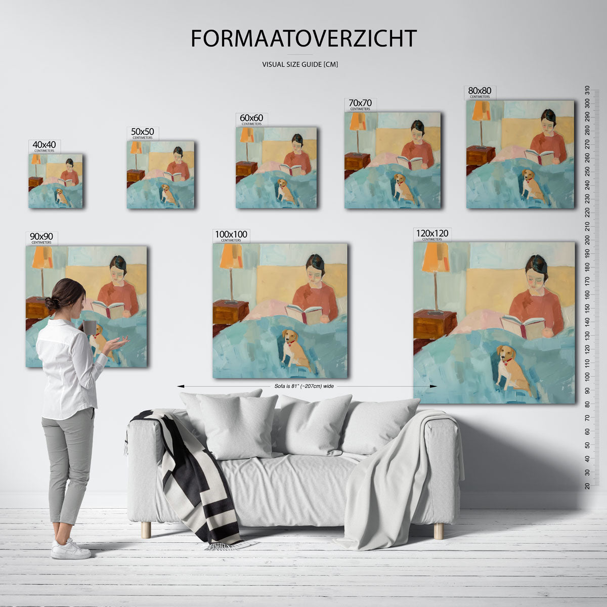 Lezende vrouw met hond – vierkante muurposter met kunst en design