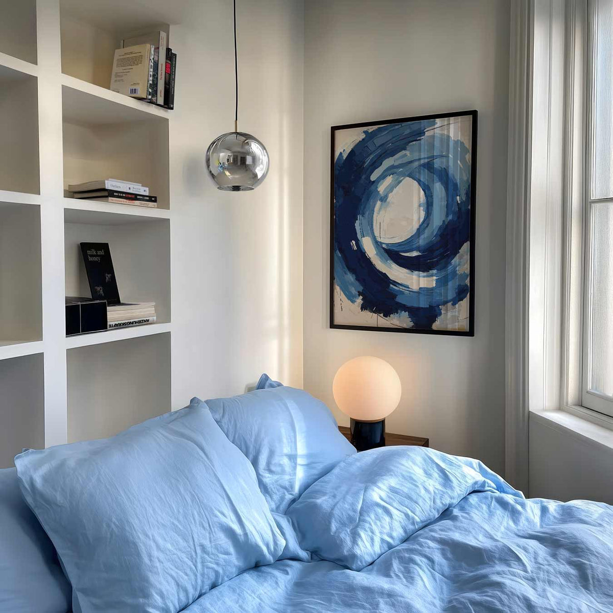 Abstracte Blauwe Cirkel – abstracte poster als moderne staande wanddecoratie