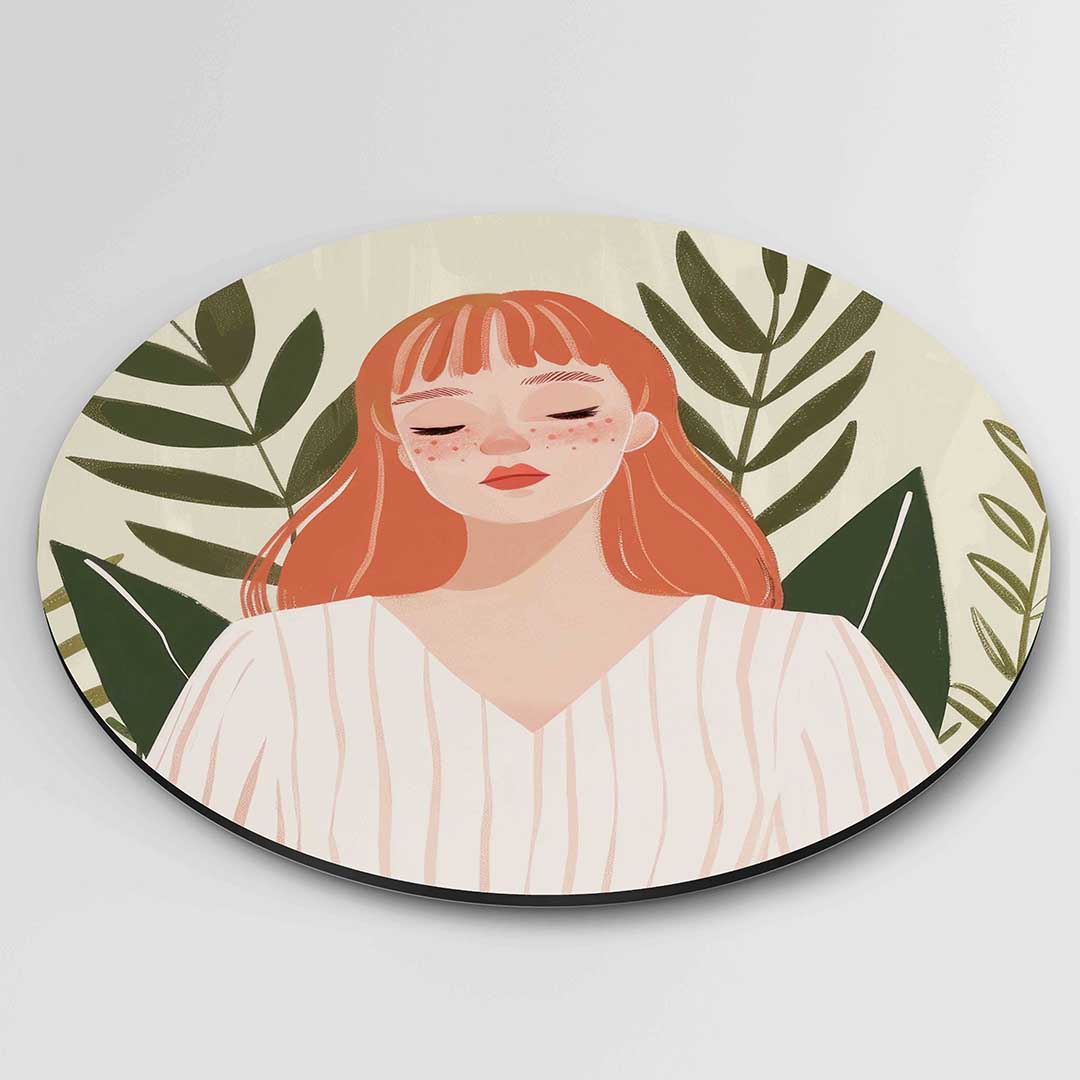 Vrouw met rode haren – ronde textuur wanddecoratie van WallArtistic
