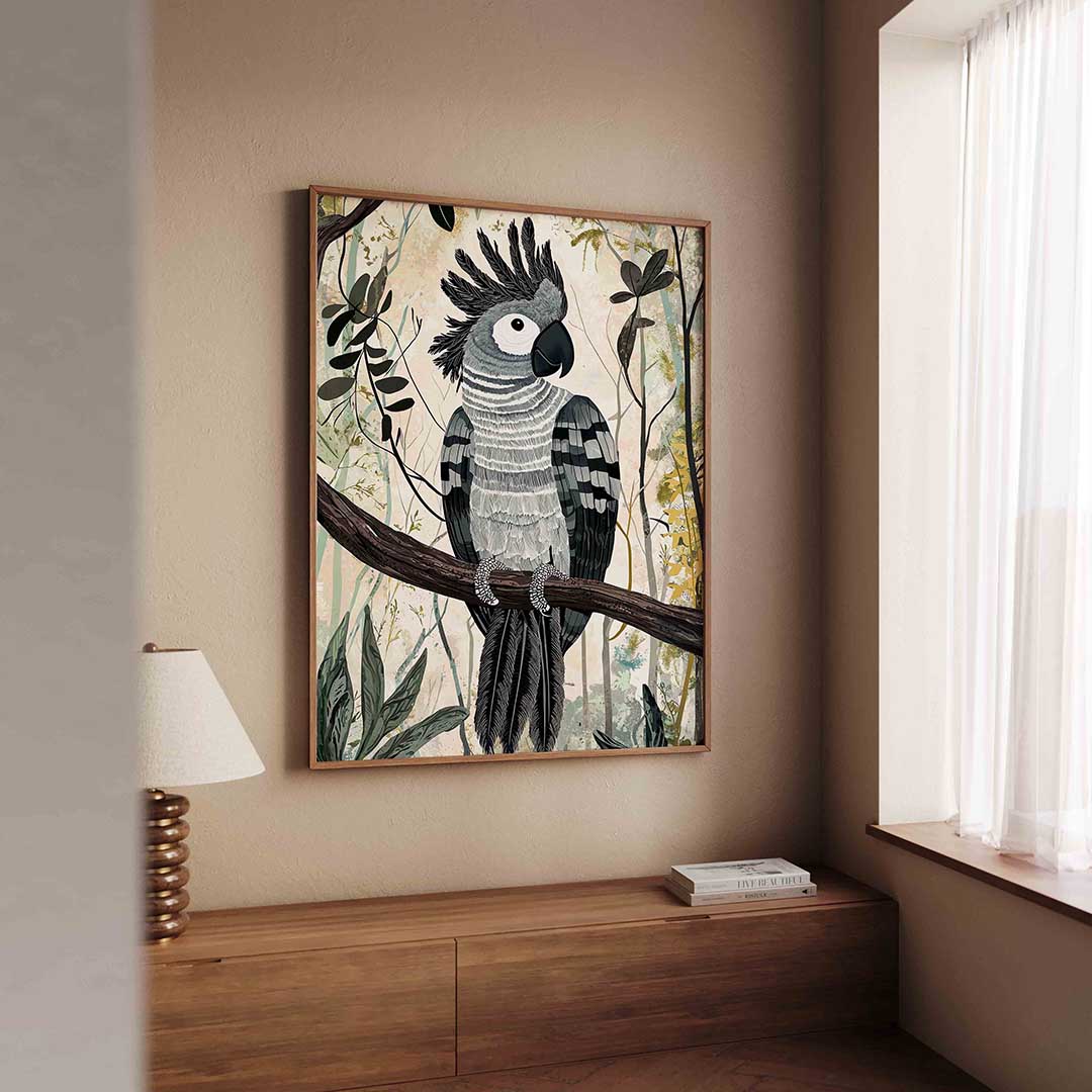 Papegaai op tak – dierenillustratie als portret poster
