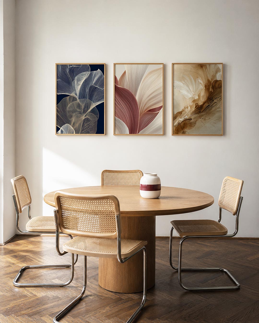 Lijnendans driedelige posterset in interieur