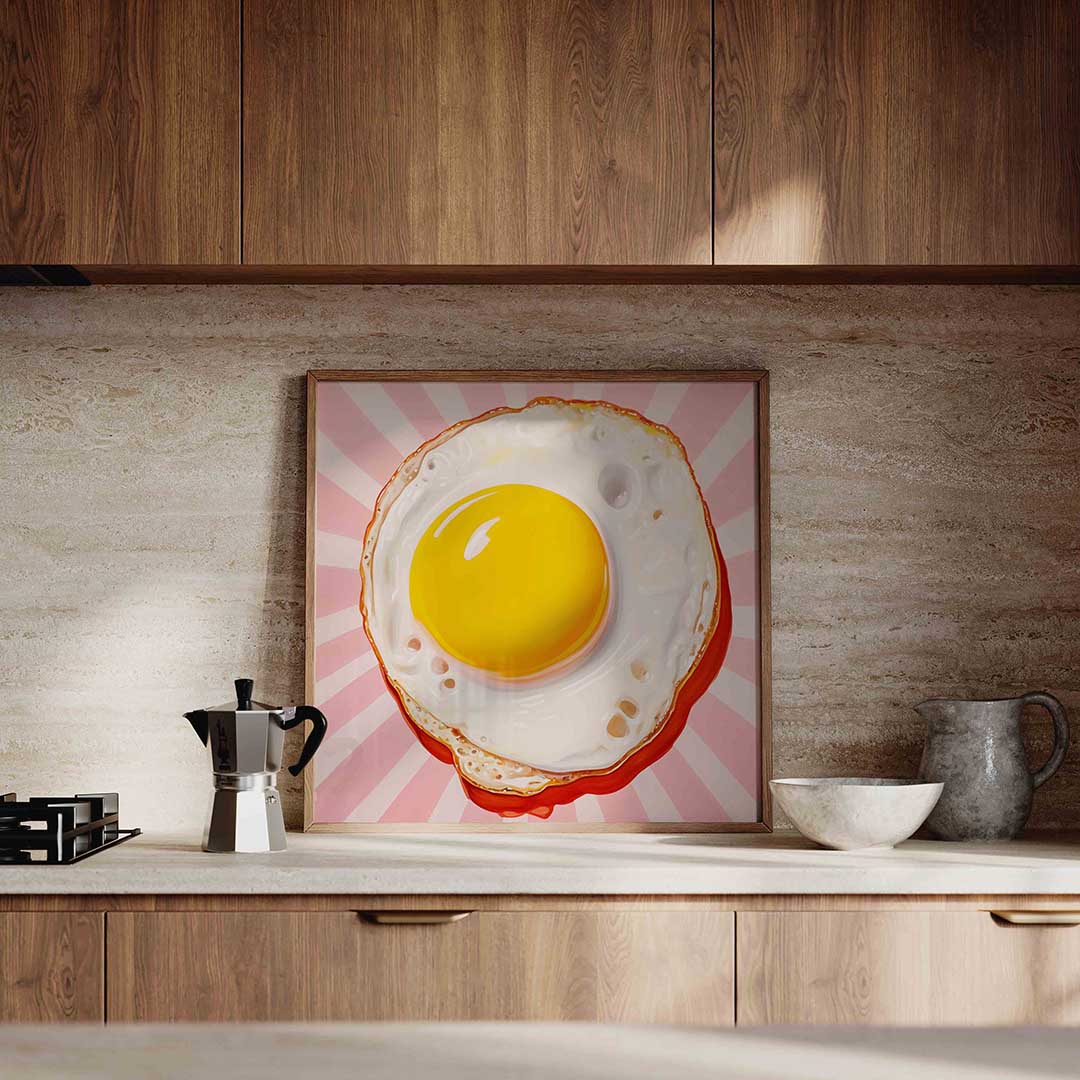 Gebakken ei – culinaire wandkunst als vierkante poster