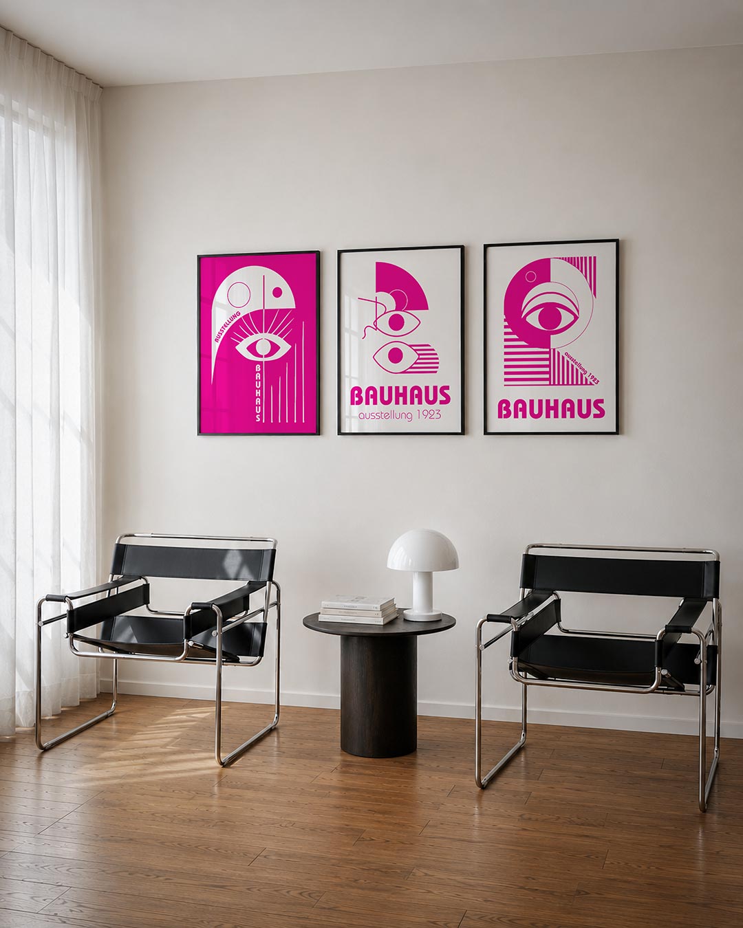 Oog en lijnen posterset – tweede productweergave – deze posterset in drie delen toont een opvallend wit oog met stralen op