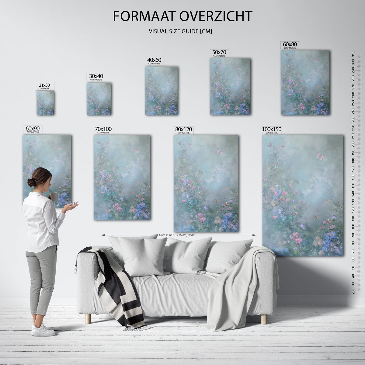 Bloemen en vlinders – staande muurposter met kleurrijke abstracte vormen