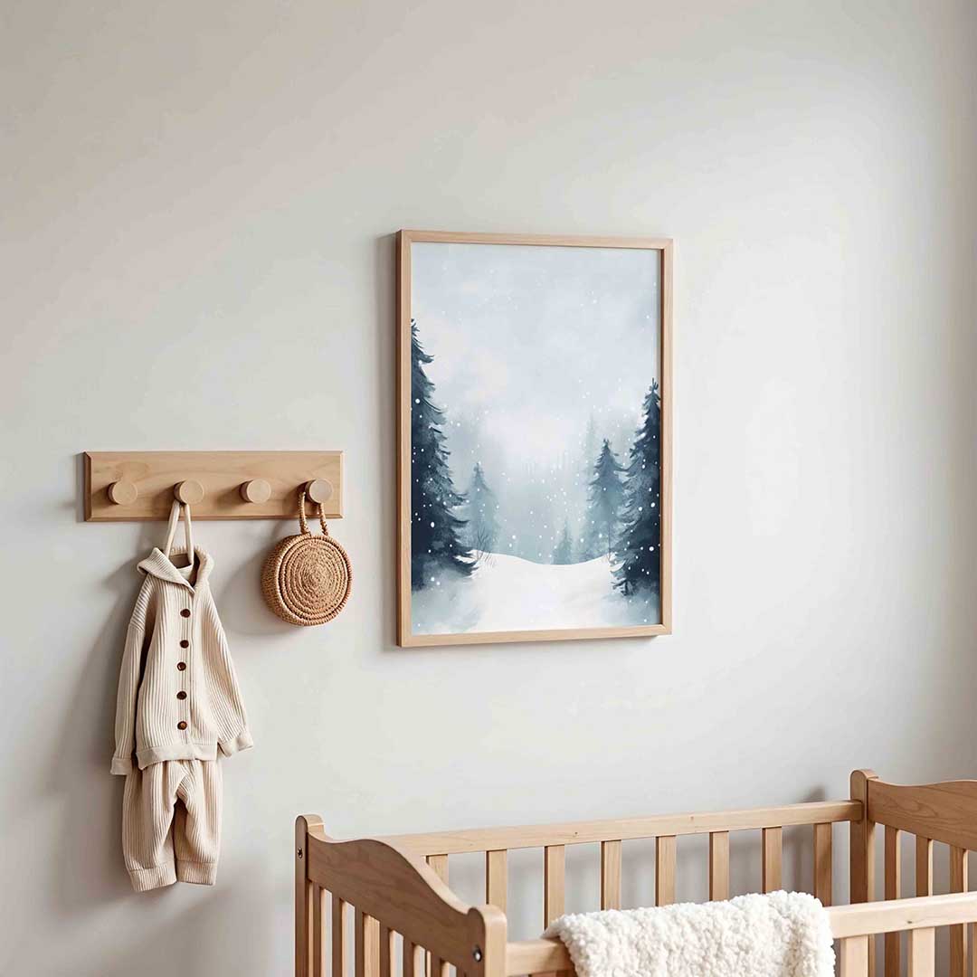 Winterlandschap met sneeuw – kinderposter in staand formaat