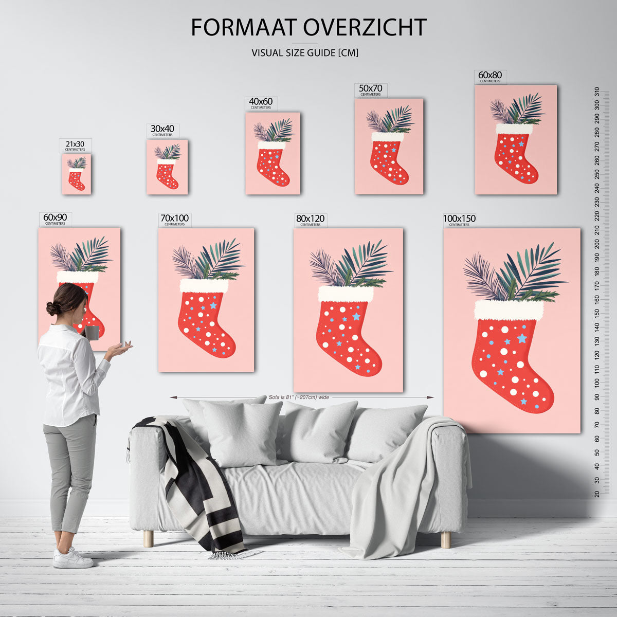Kerstsok met bladeren – staande muurposter voor de kinderkamer