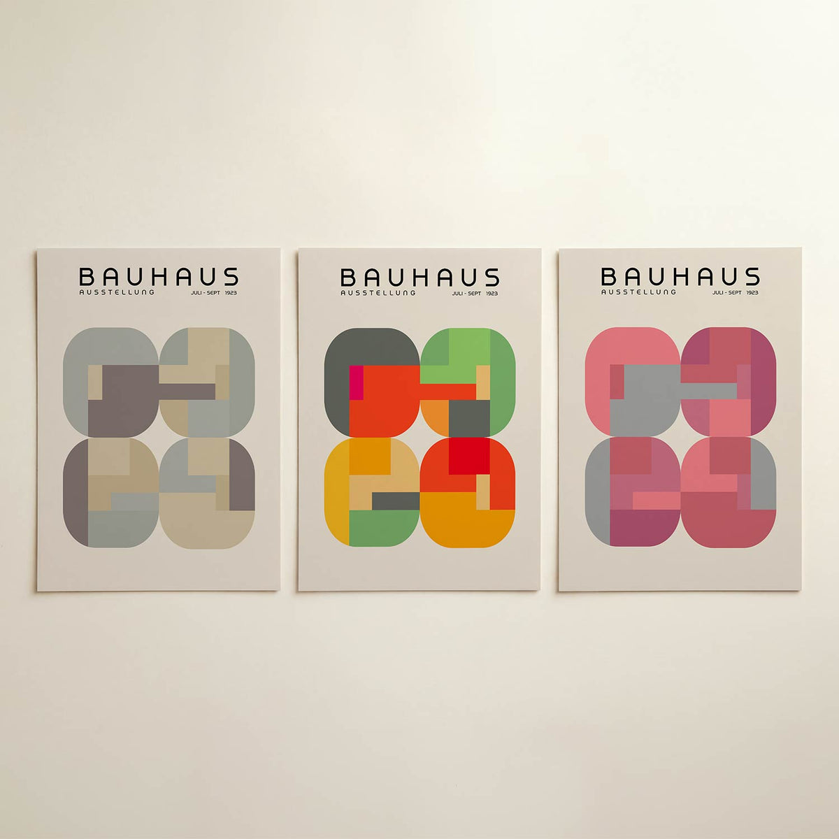 Vorm en kleur posterset – detailweergave – deze posterset in drie delen toont een harmonie van afgeronde vormen en zachte