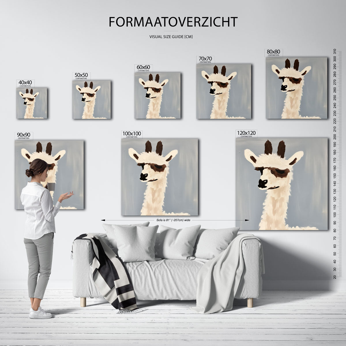 Alpaca portret – vierkante muurposter voor de kinderkamer