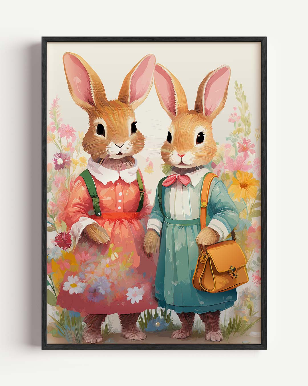 Bloemenfeest Konijnen – dieren portret poster als wanddecoratie