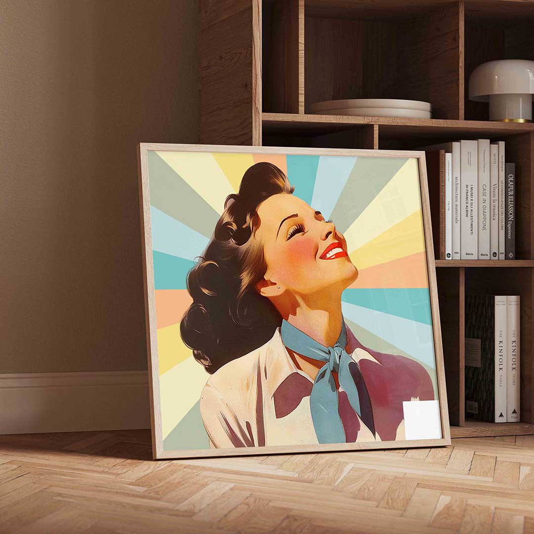 Lachende vrouw – vierkante Pop Art wanddecoratie van WallArtistic