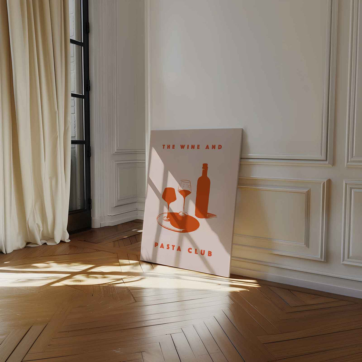 Wijn en Pasta Illustratie – staand kunstwerk voor modern interieur
