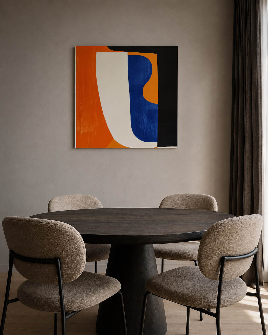 Vormenspel in kleur kunstwerk – tweede productweergave – dit werk toont een dynamische compositie van overlappende vormen in