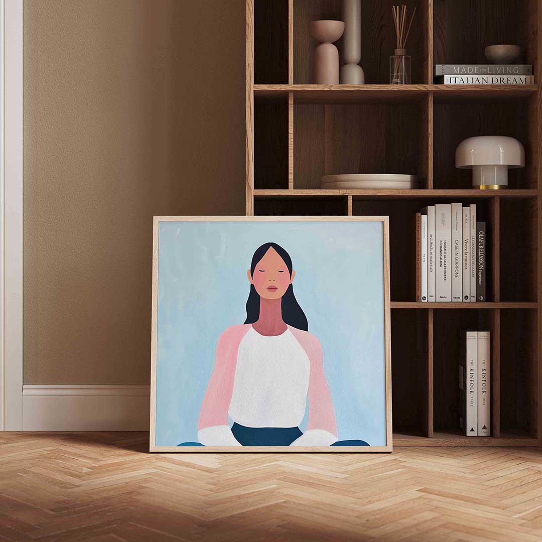 Mediterende vrouw – vierkante design wanddecoratie van WallArtistic