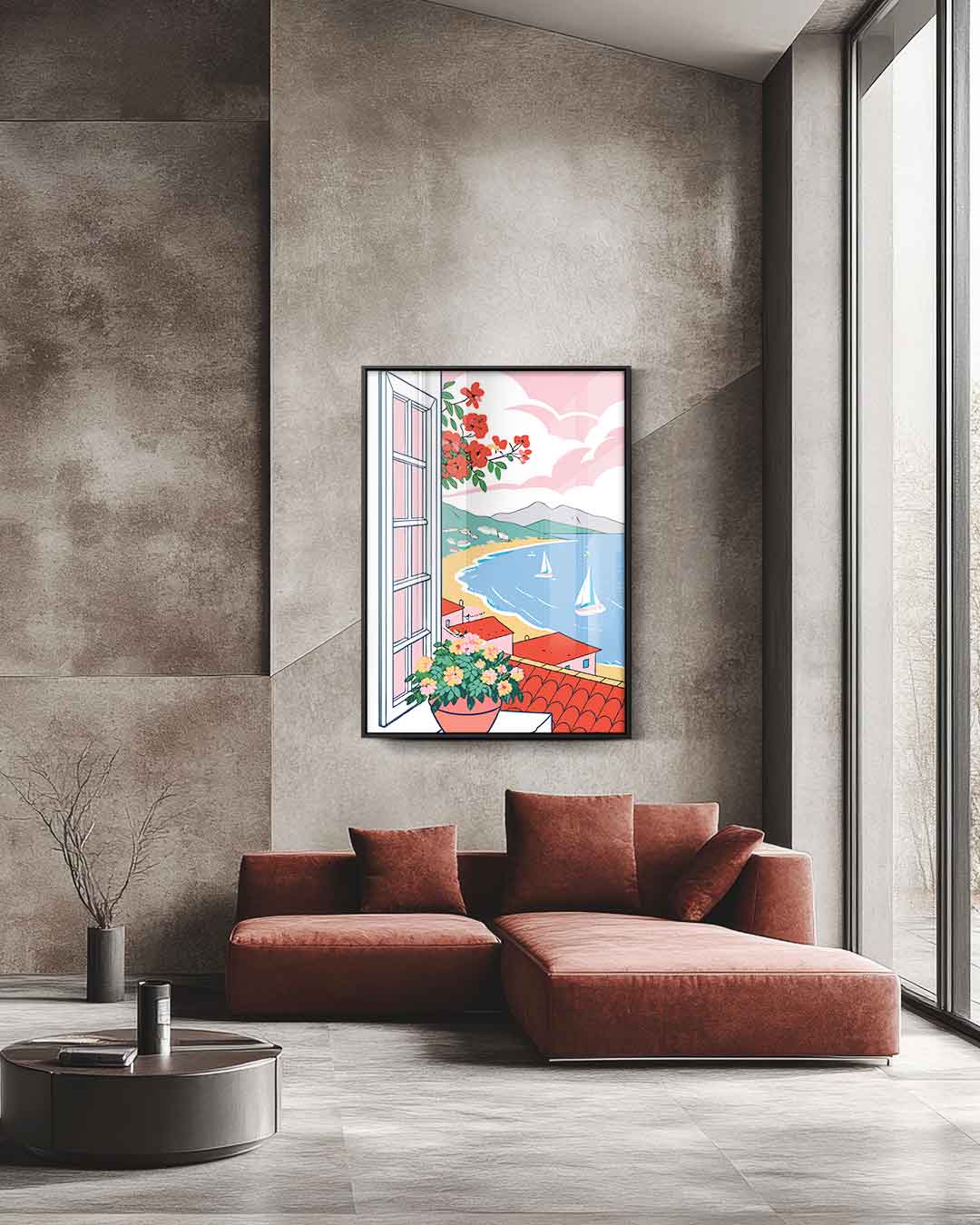 Uitzicht op een Zonnige Kust – staande wandkunst voor woonkamer of interieur