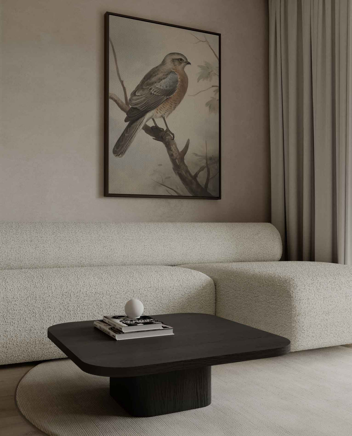 Vogelschilderij op tak – dibond wanddecoratie in staand formaat