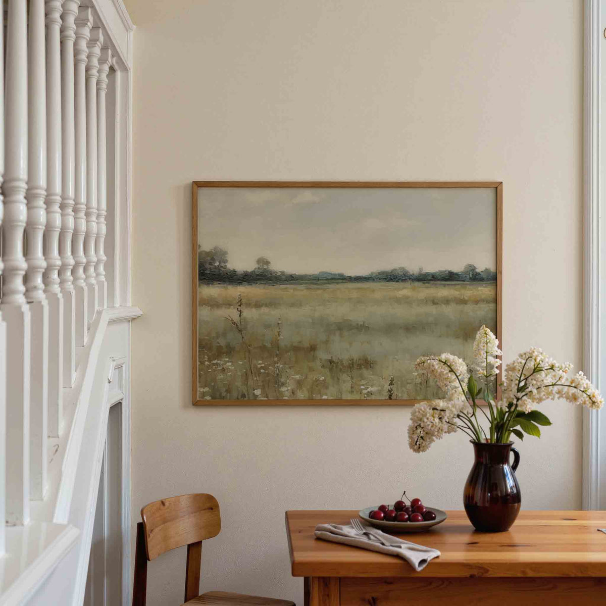 Landschap met veld en bomen – liggende illustratie poster als wanddecoratie
