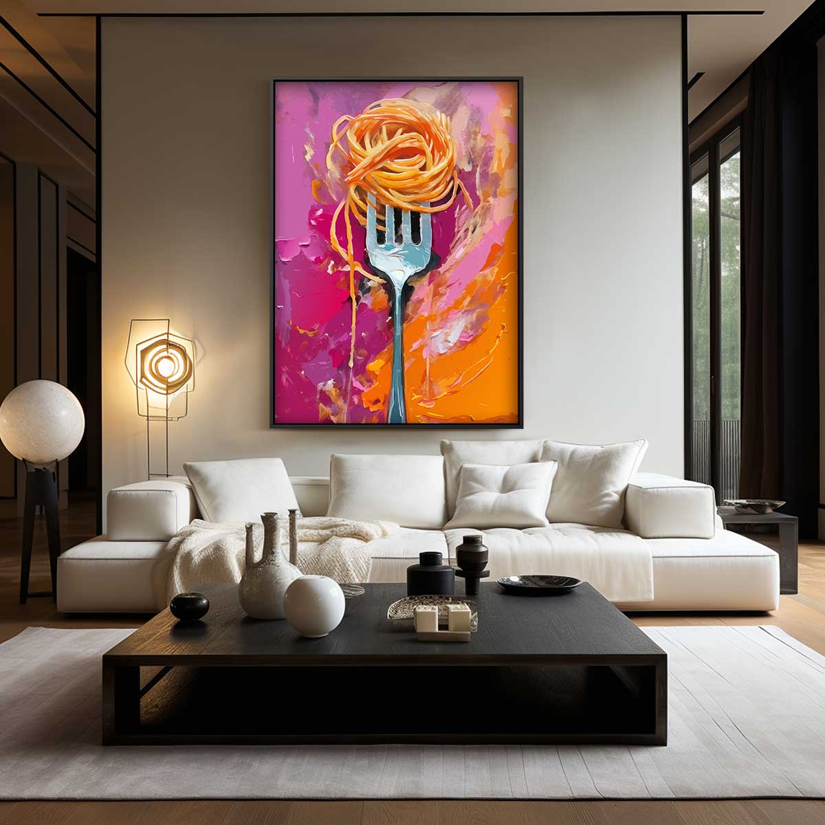 Spaghetti op een Vork – kunstwerk met zwarte baklijst