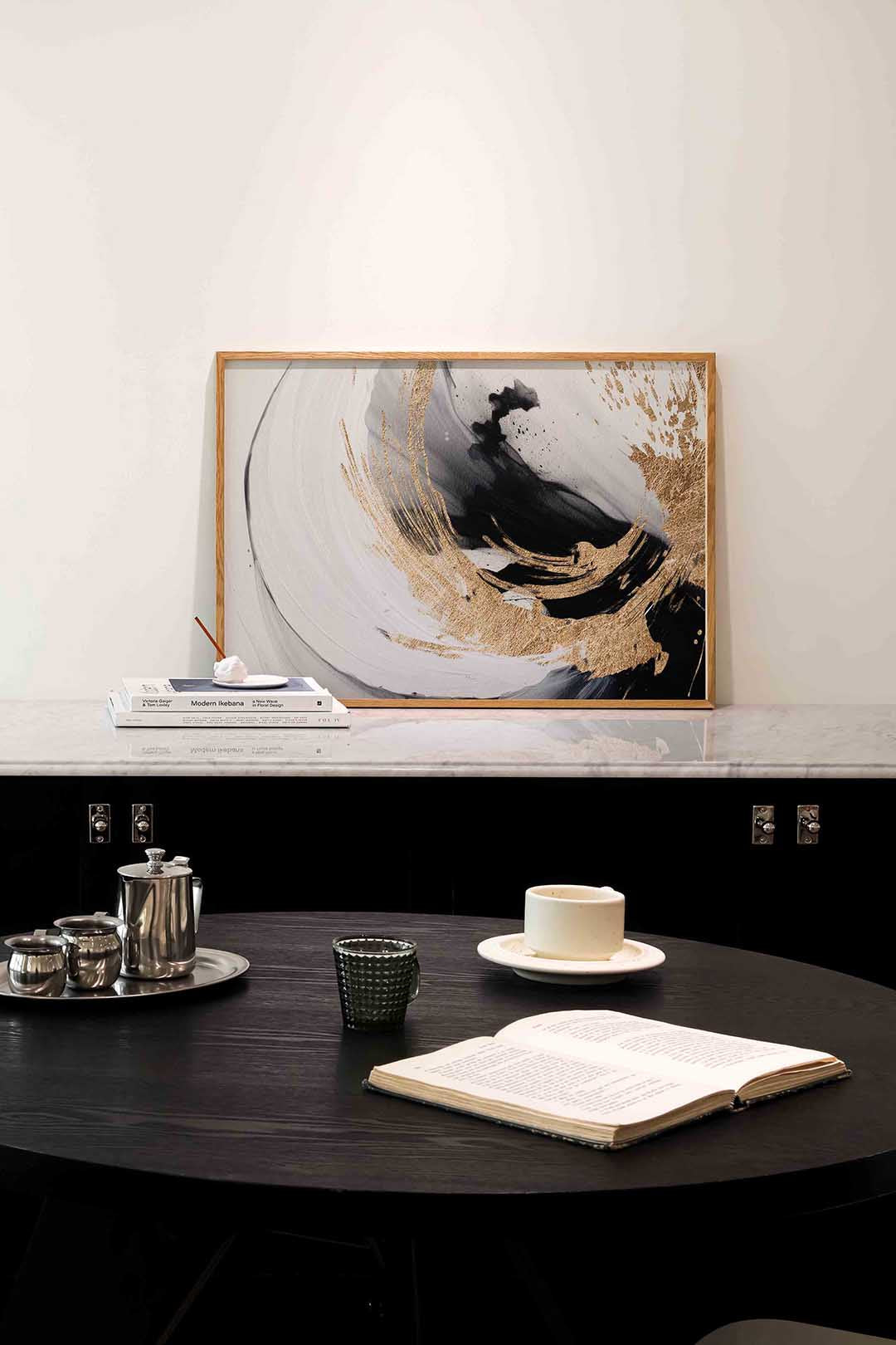 Gouden en zwarte abstracte – abstracte poster in liggend formaat