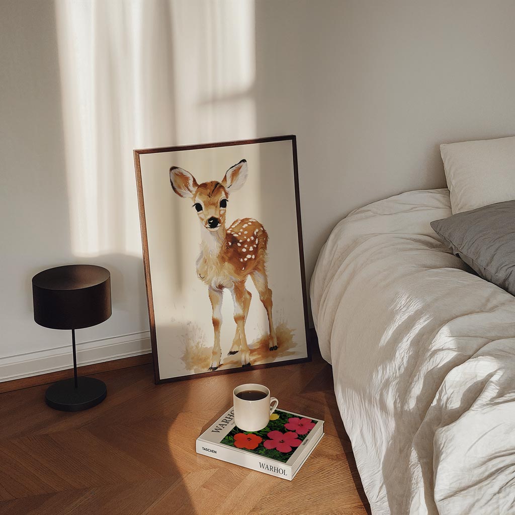 Dromerige Hertenkalf – staande kinderkamer wanddecoratie van WallArtistic