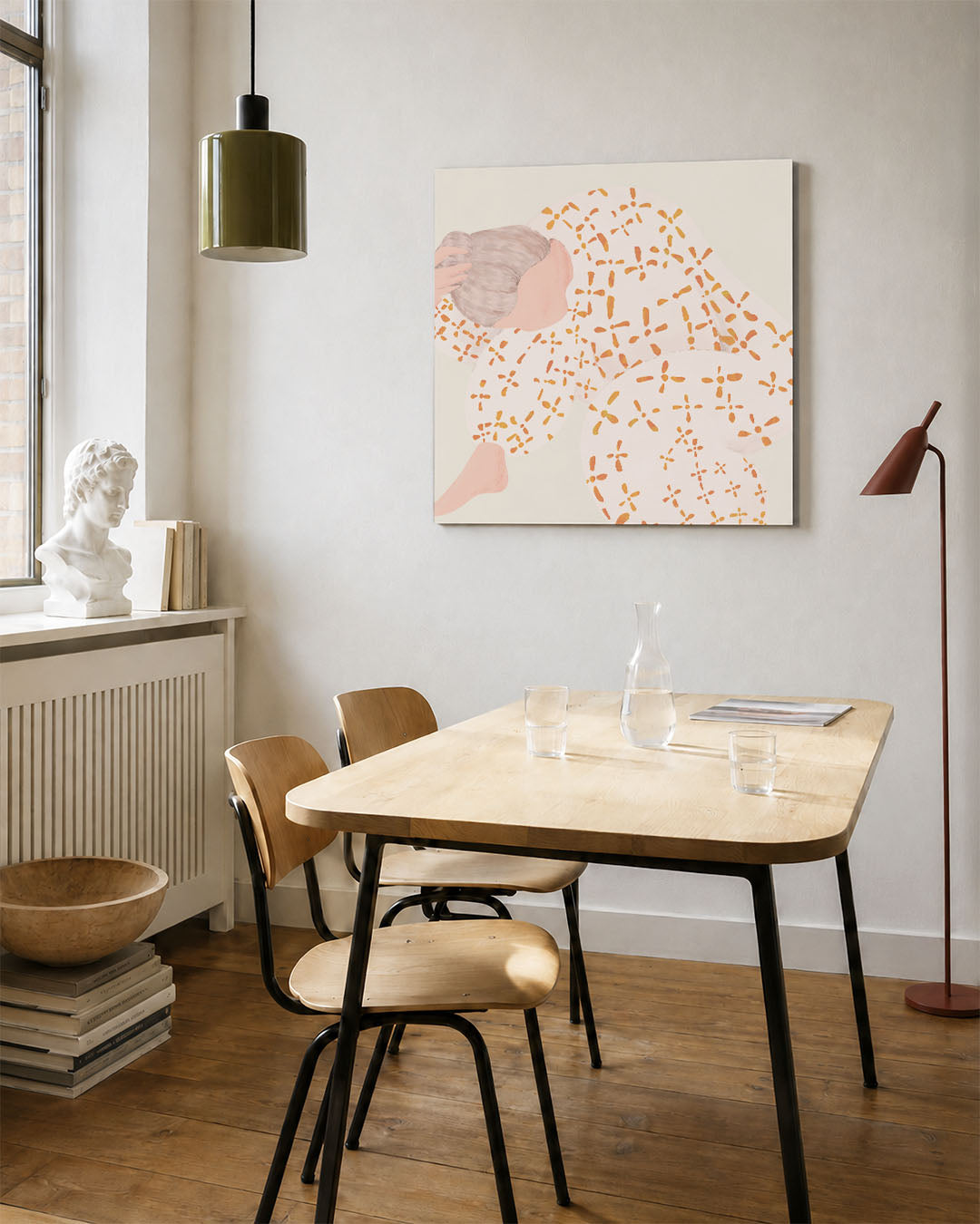 Abstract kunstwerk – vierkante wanddecoratie – een abstract kunstwerk met donkere tinten en een rustige visuele opbouw.