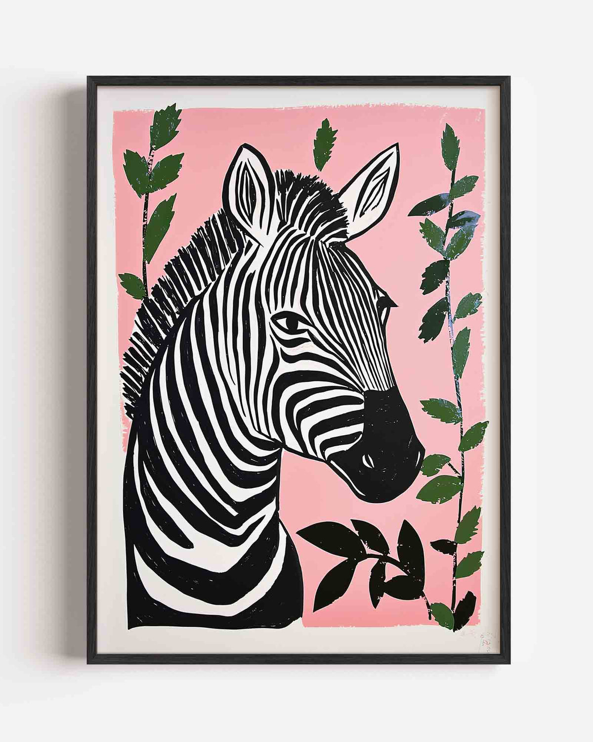 Zebra op roze – dieren portret poster als wanddecoratie