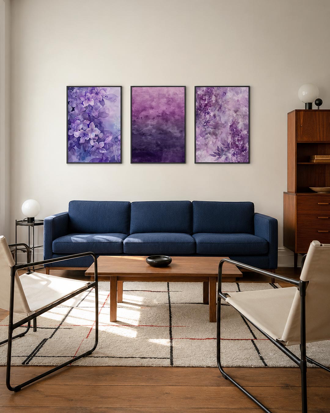 Bloemrijke vormen posterset – tweede productweergave – deze posterset toont een vloeiende mix van paarse bloemen