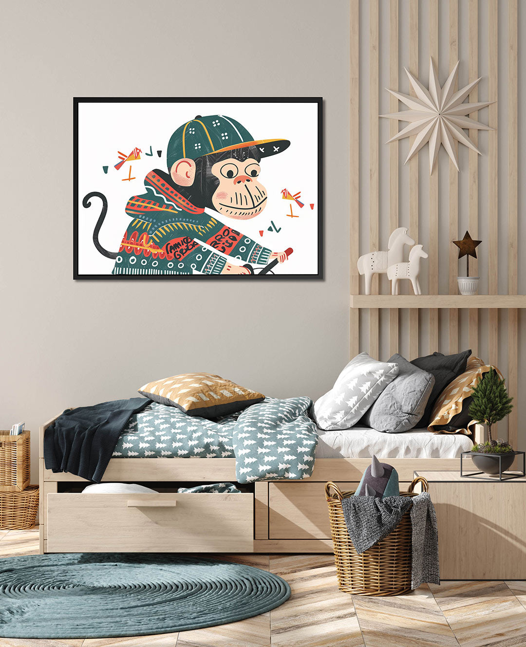 Speelse aap illustratie – wanddecoratie in interieur