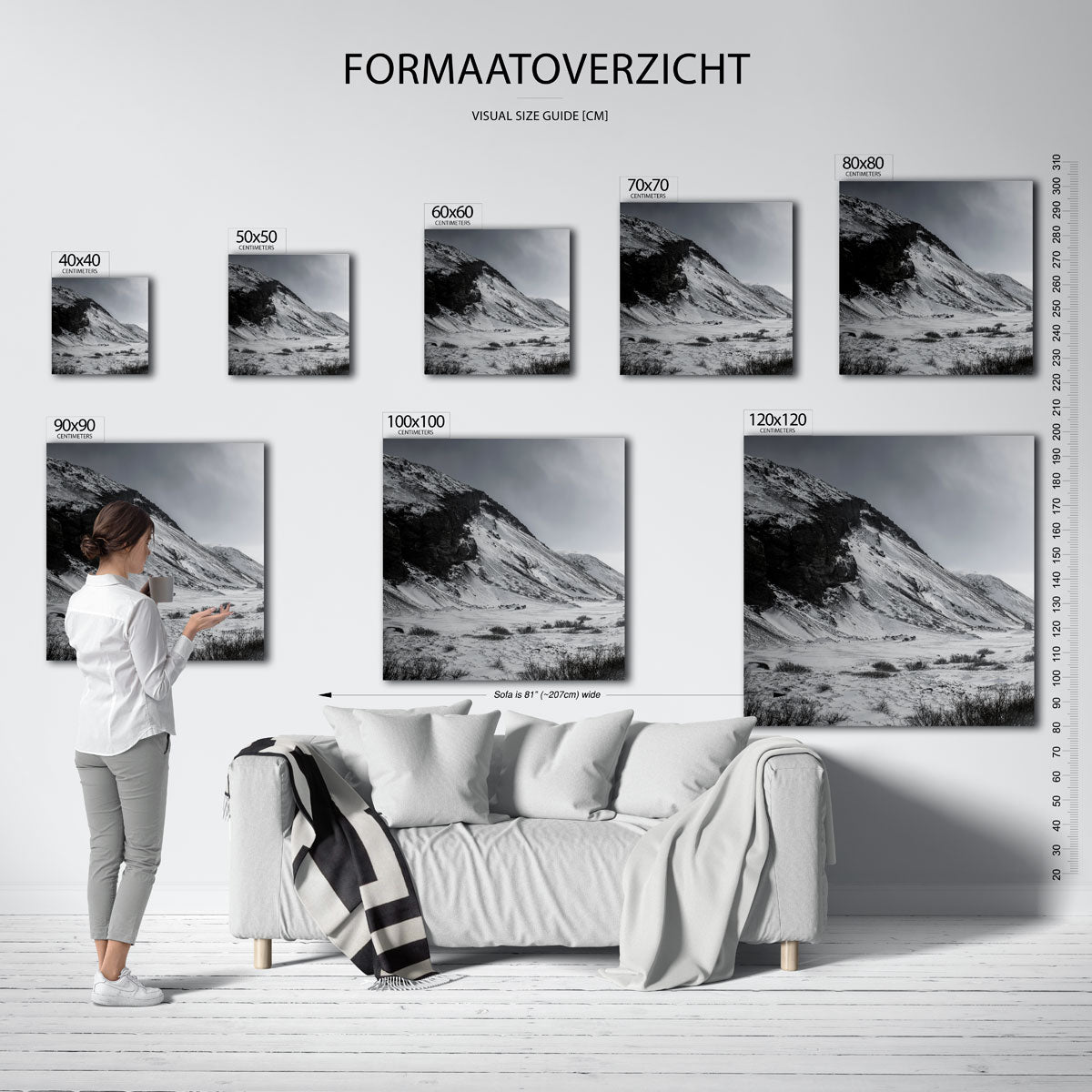 Berglandschap in de sneeuw kunstwerk – materiaalweergave – deze kunstwerk toont een besneeuwd berglandschap met donkere
