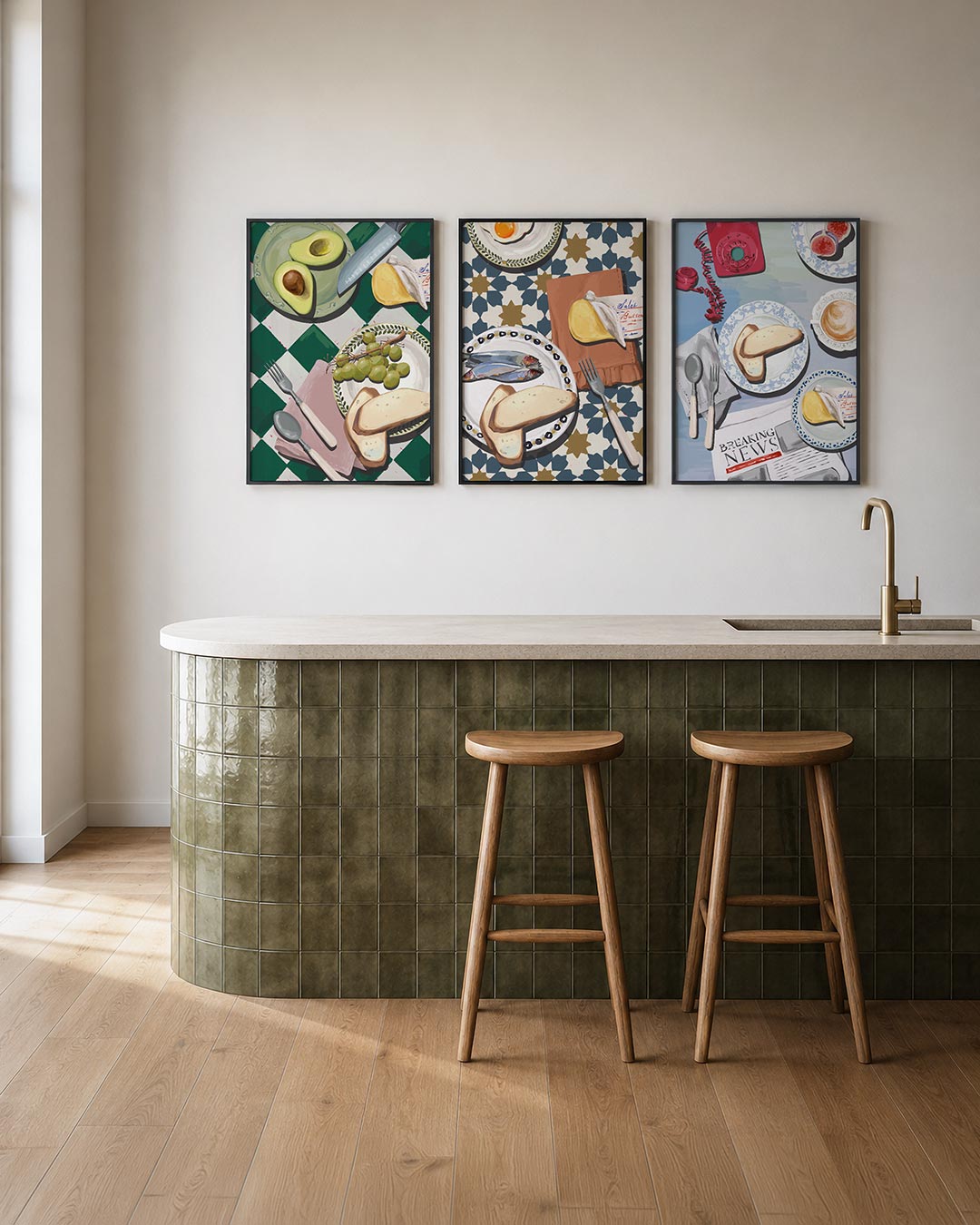Eettafel moment posterset – tweede productweergave – deze driedelige postercombinatie toont een gezellige