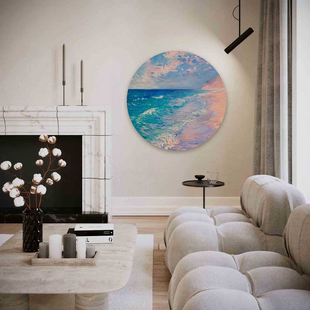 Zee en strand – abstracte textuur muurcirkel als wanddecoratie