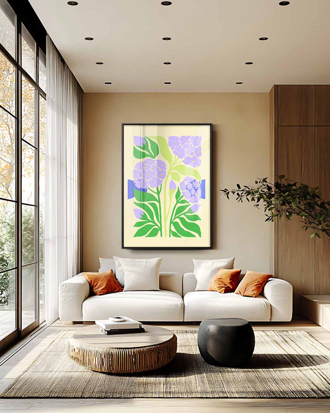 Bloemenpracht in Lila – kunstwerk met zwarte baklijst