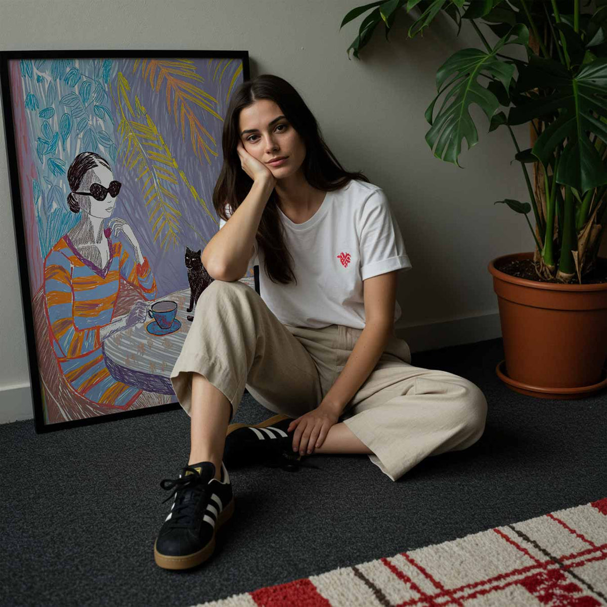 Vrouw met Kat Illustratie – zomerse poster in staand formaat