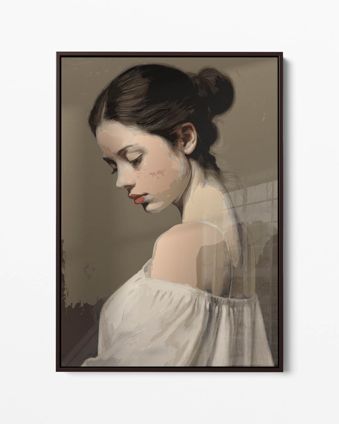 Dromerige Portretstudie – portret kunstwerk als wanddecoratie