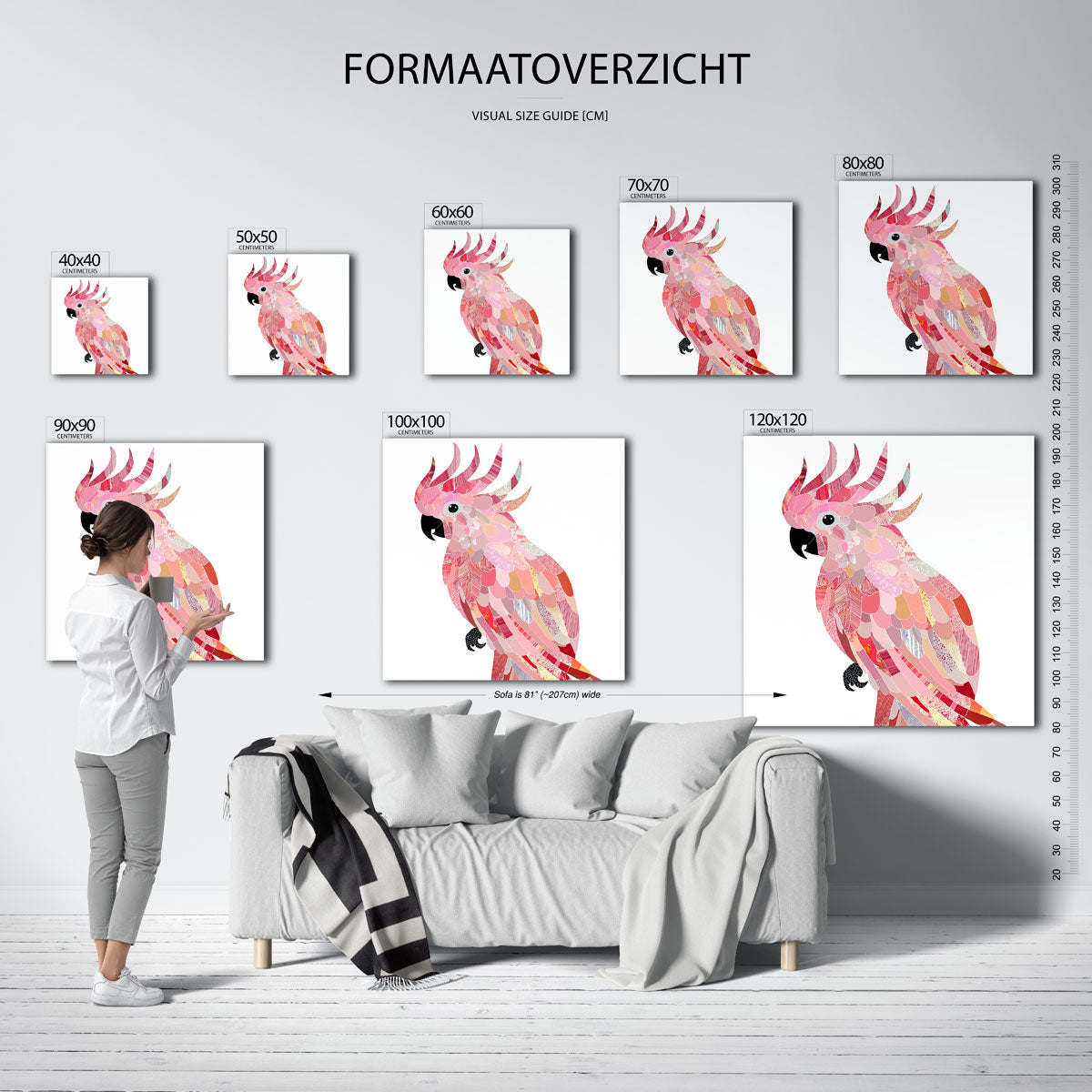 Papegaai in roze tinten – vierkante muurposter met dierenthema