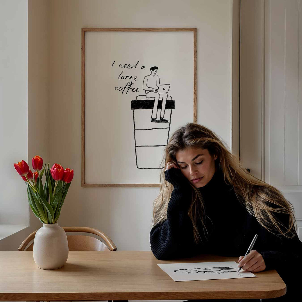 Poster "I Need a Large Coffee – staande muurposter met zomerse uitstraling