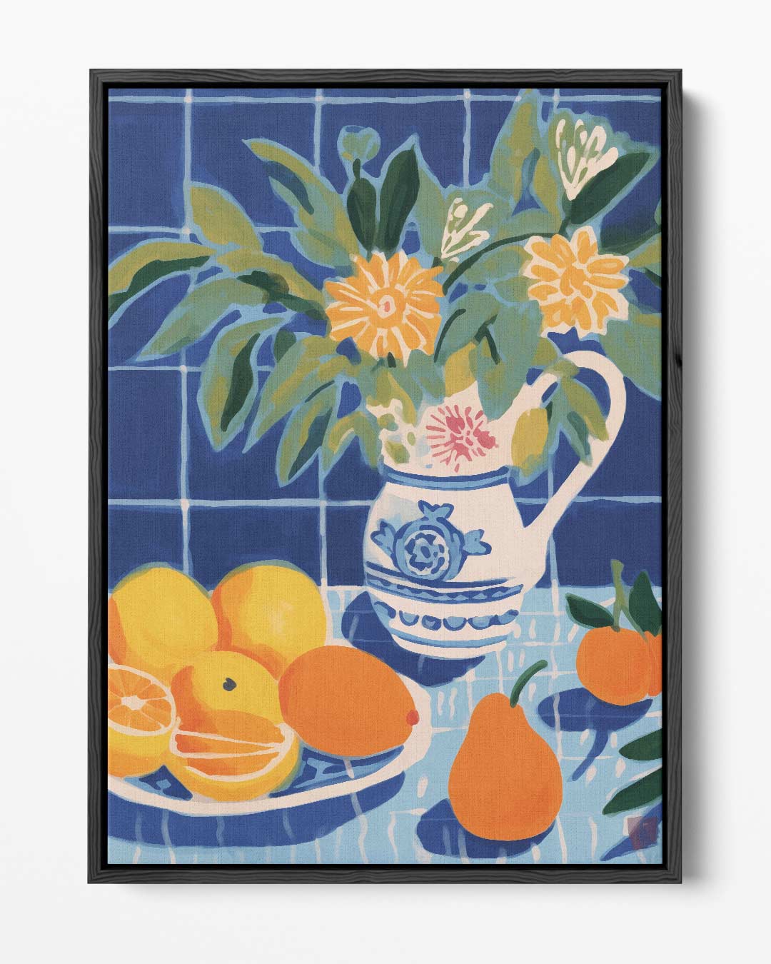 Zomerfruit in Blauwe Keuken – portret kunstwerk als wanddecoratie