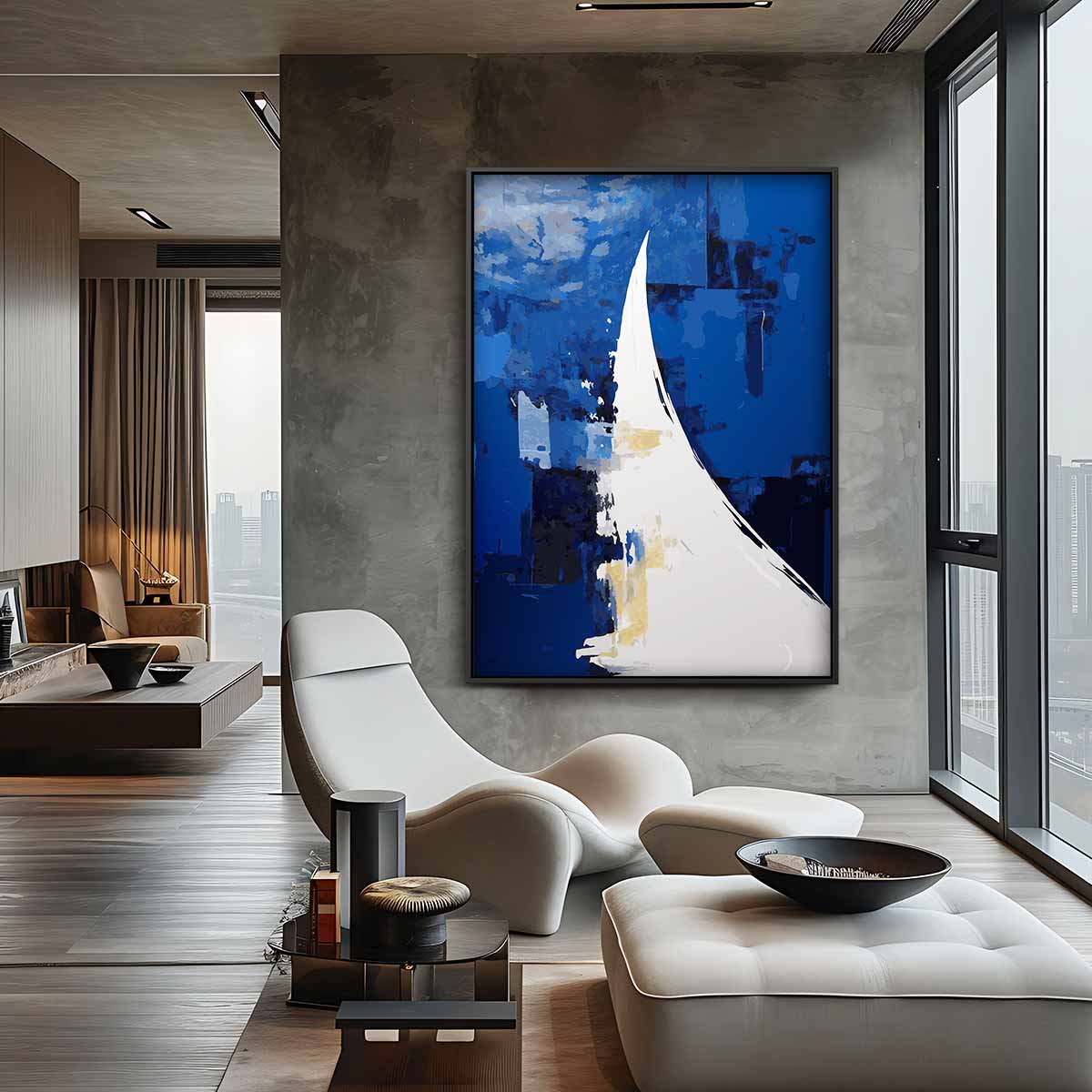 Blauwe Abstracte Golf – canvas wanddecoratie in portret formaat