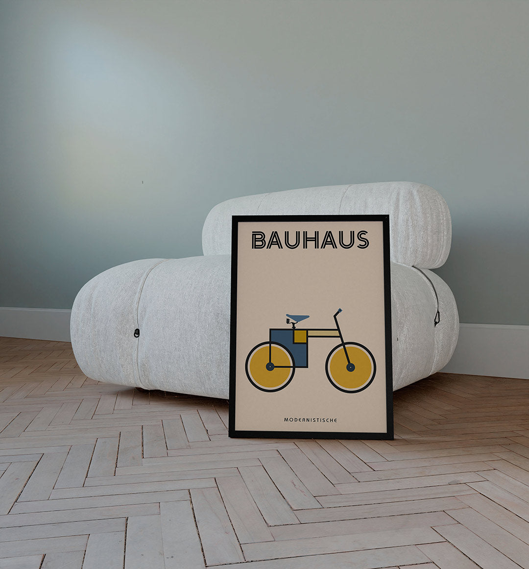Fiets en vormen – staande Bauhaus poster voor aan de muur