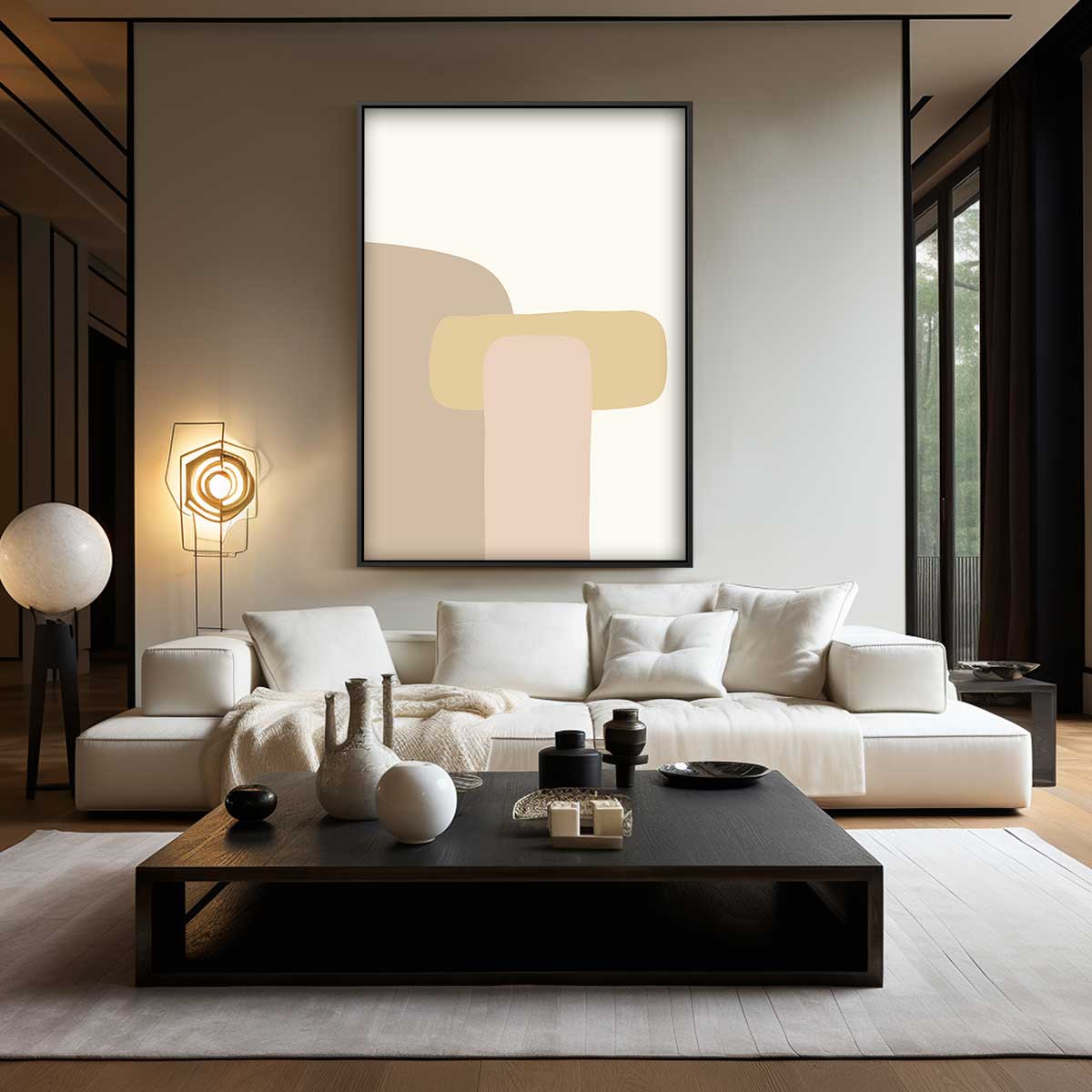 Abstracte Vormen in Beige – modern portret kunstwerk van WallArtistic