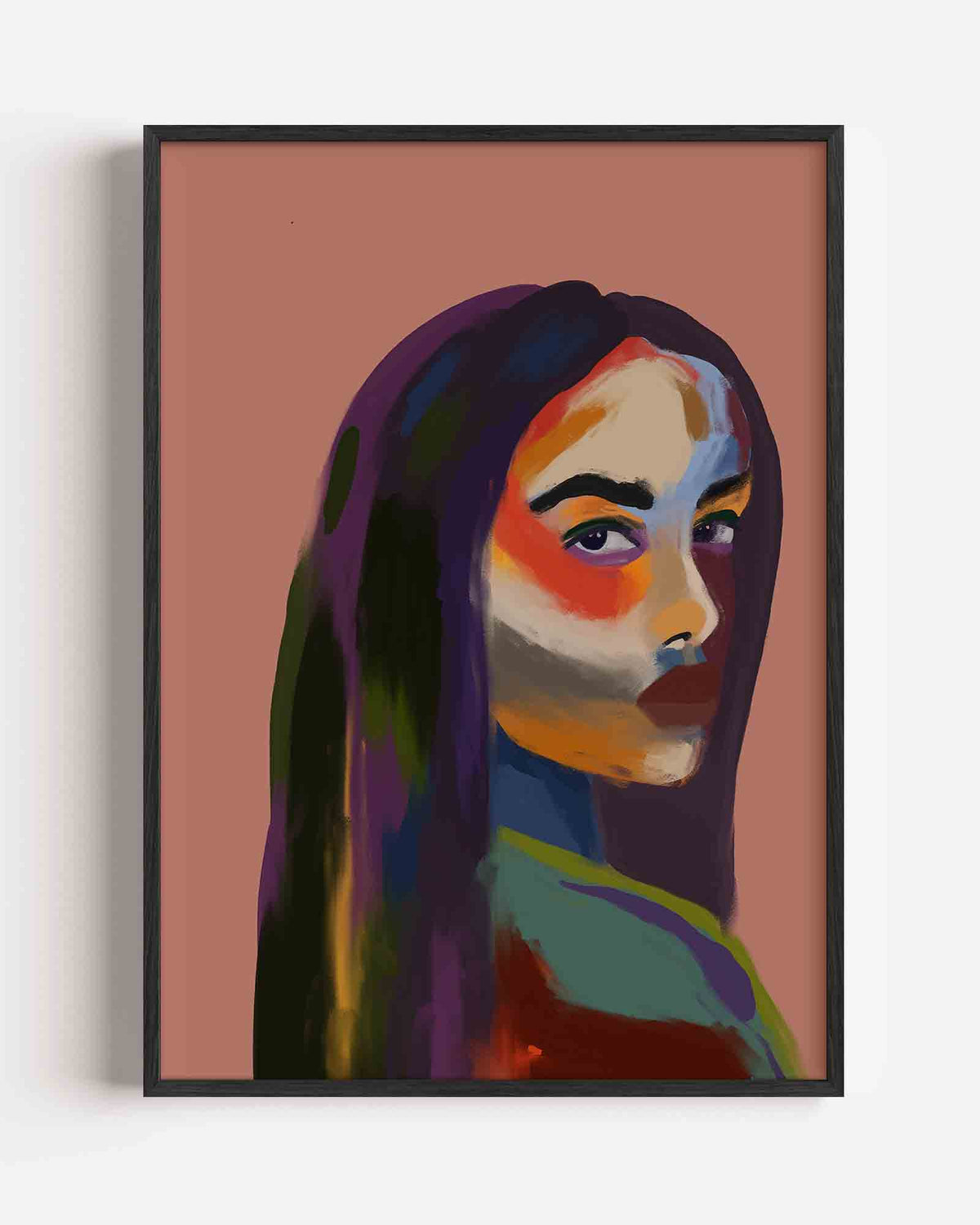 Portret met kleurrijke accenten – hedendaagse illustratie portret poster als wanddecoratie