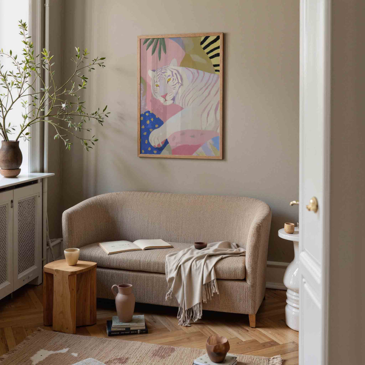 Witte tijger – pastel poster in staand formaat