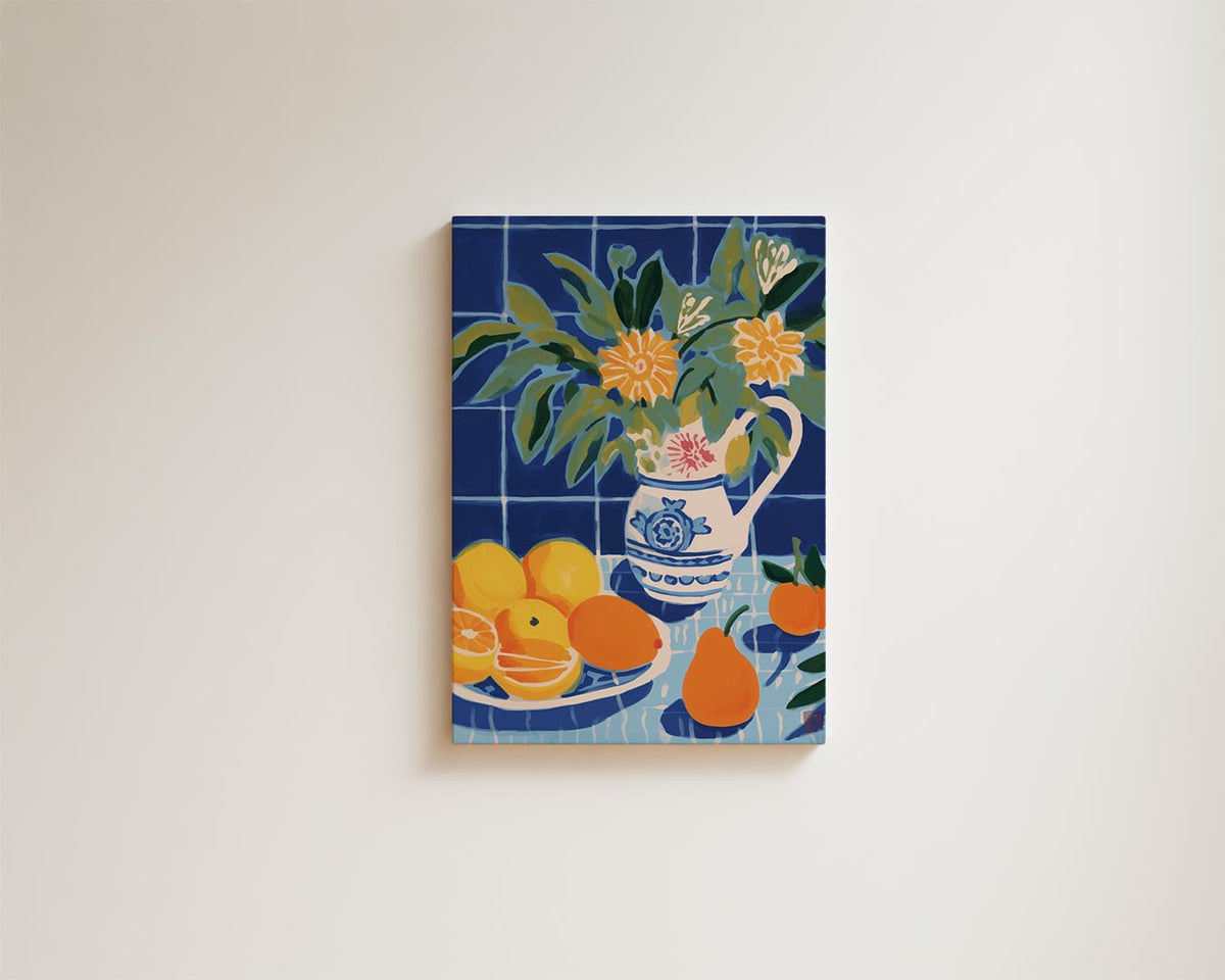 Zomerfruit in Blauwe Keuken – modern portret kunstwerk van WallArtistic