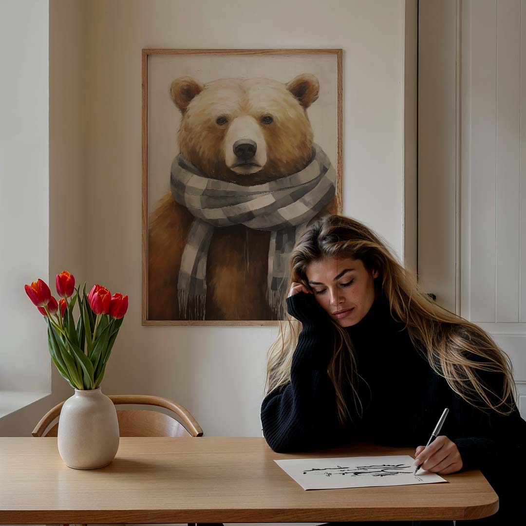 Warme Knuffelbeer – feestelijke wandkunst als portret poster