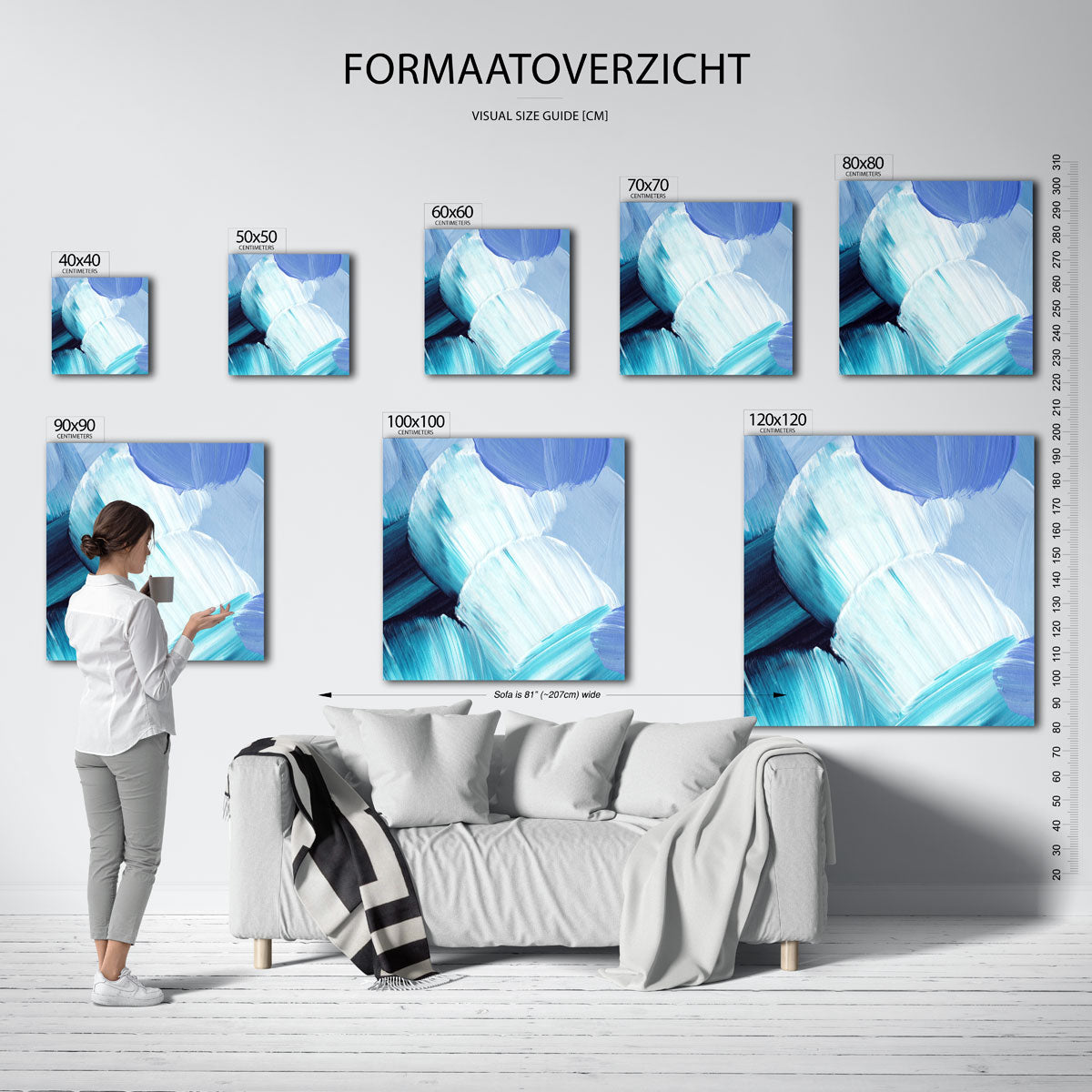 Abstracte blauwe penseelstreken – vierkante muurposter met artistieke uitstraling