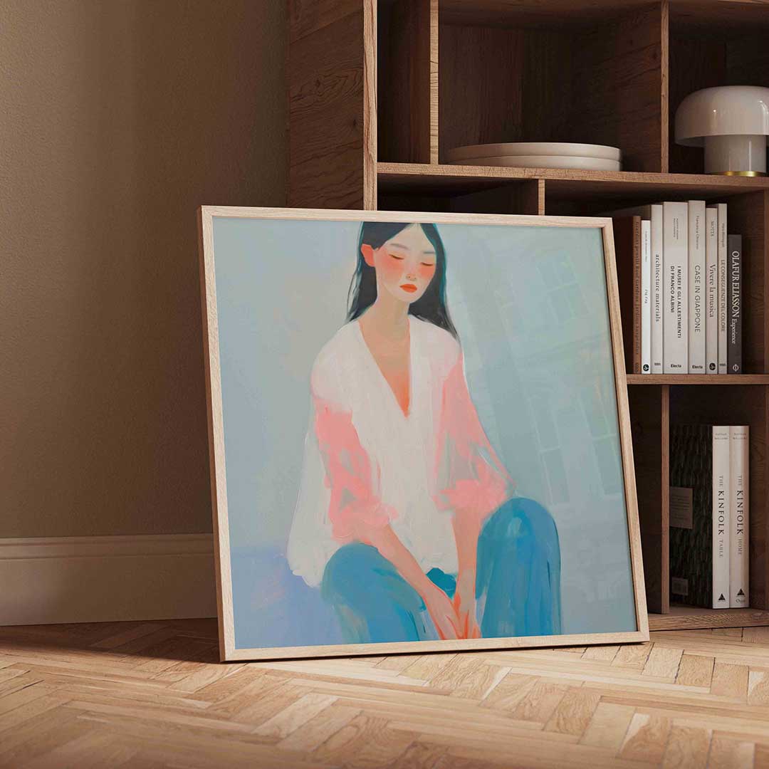 Vrouw in pasteltinten – moderne wandkunst als vierkante poster