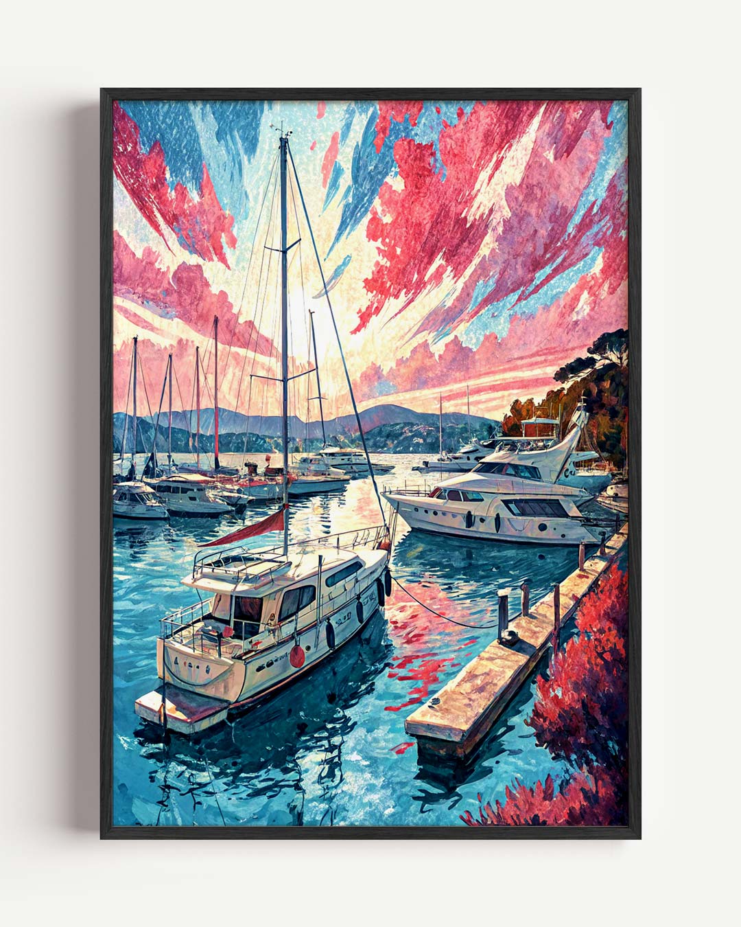 Zonsondergang Havenposter – zomer portret poster als wanddecoratie