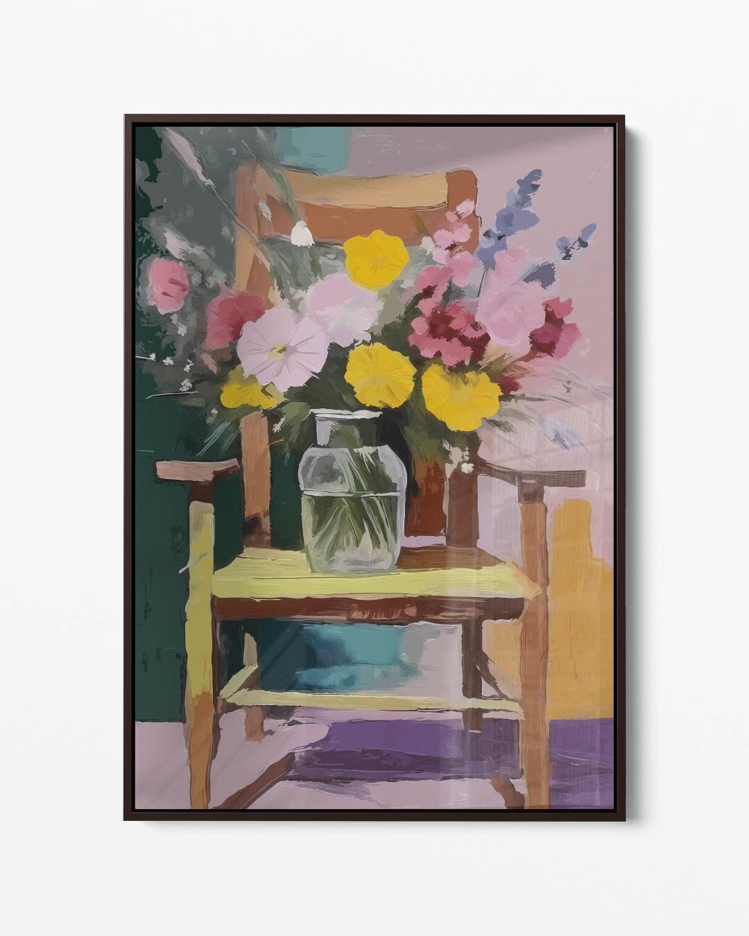 Zomerbloemen op Stoel – portret kunstwerk als wanddecoratie