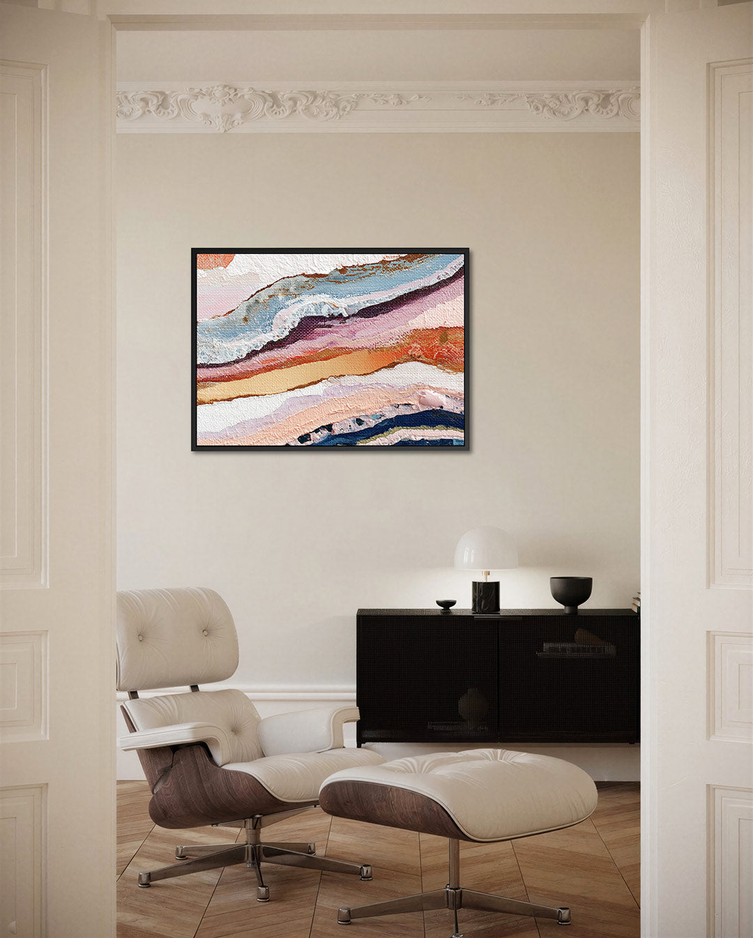 Gelaagde kleurencompositie – Golvende – liggende wanddecoratie
