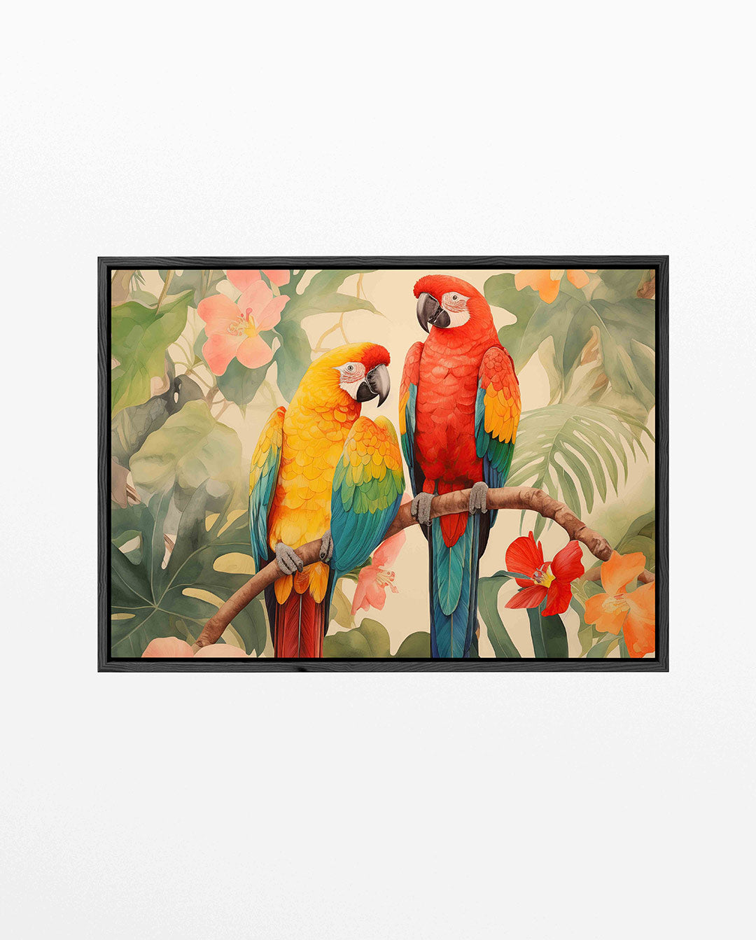 Tropische papegaaien – liggend jungle kunstwerk