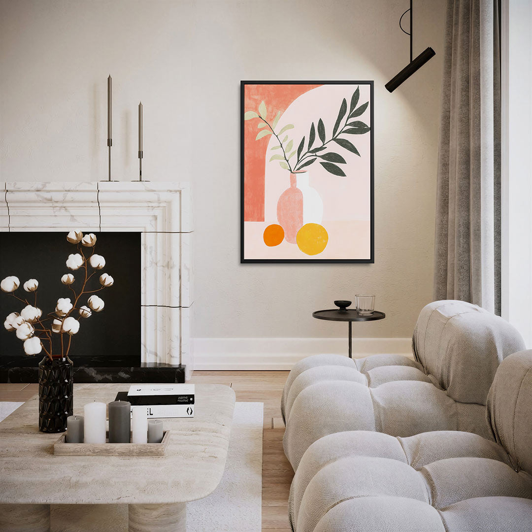 Vaas met bladeren – moderne staande wandkunst